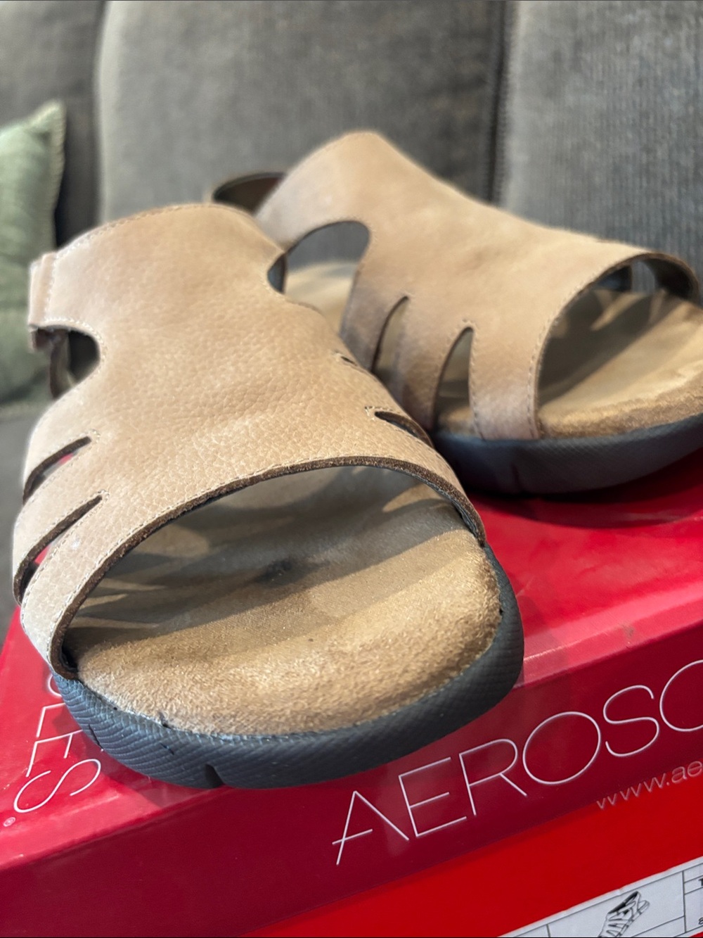 AEROSOLES Taupe Nubuck Slide Sandals - Picture 6 of 6